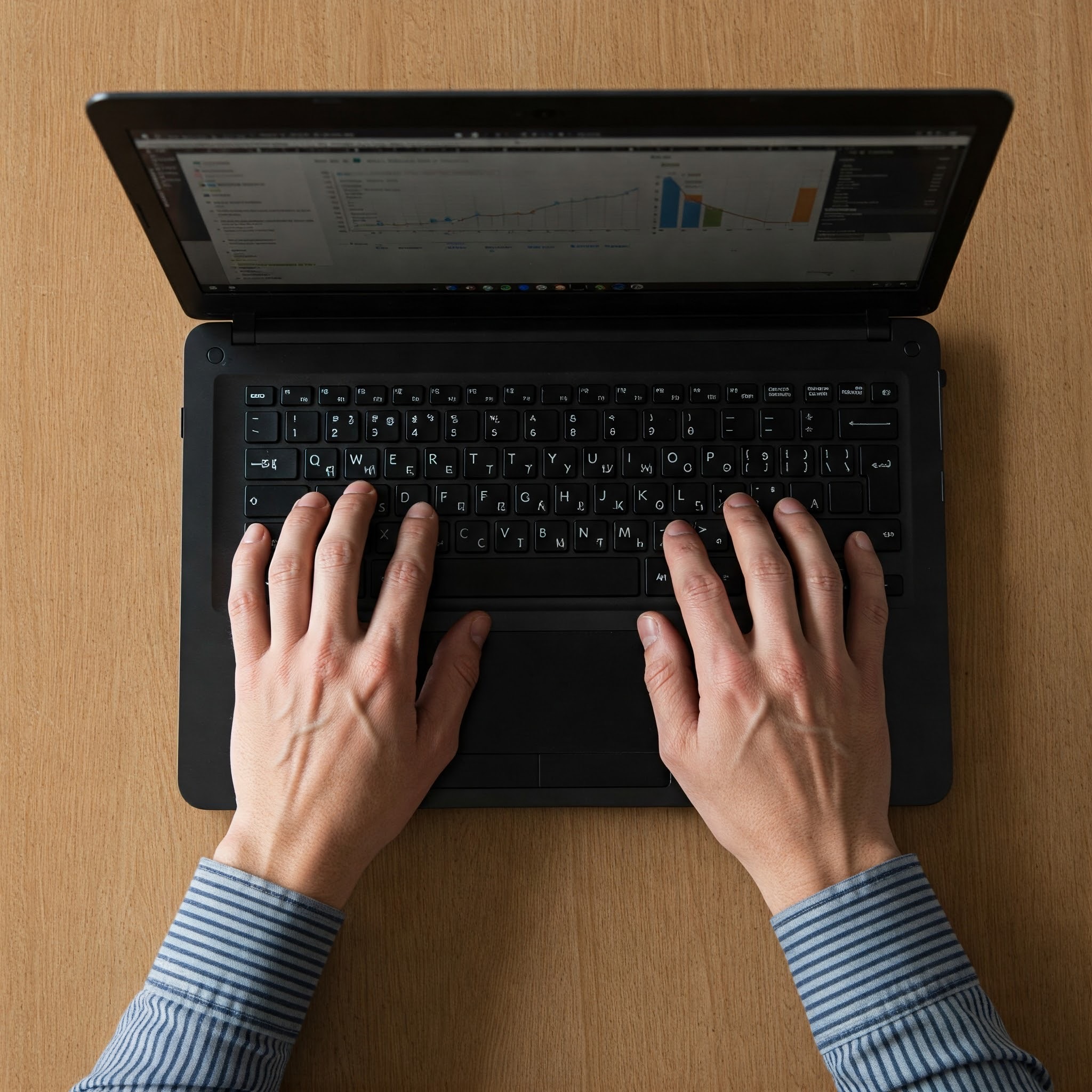 photo of Hands Typing on Laptop Displaying Graphs